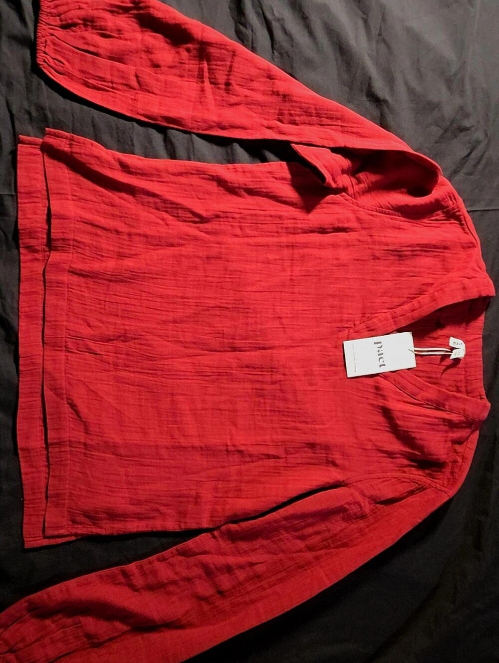 NWT- Pact Organic Red Long Sleeve Blouse